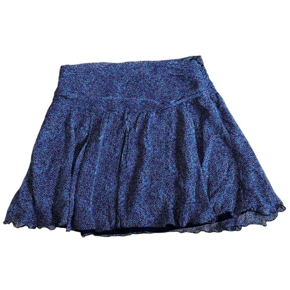 Express Silk Flowy Blue Purple Floral Skirt - 4 Fairycore Garden Party Feminine